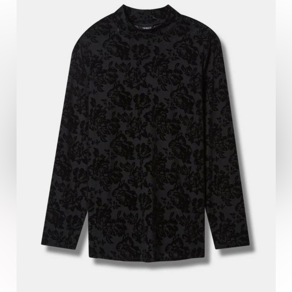 TORRID Flocked Mesh Mock Neck Black Long Sleeve Floral Top Size 1X 14/16 NEW - Picture 3 of 6
